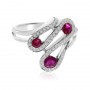 14K White Gold Round Ruby and Diamond Wave Precious Fashion Ring
