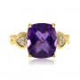 14K Rose Gold 12x10 mm Cushion Amethyst and Diamond Semi Precious Fashion Ring