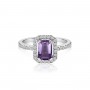 14K White Gold Octagon Amethyst and Diamond Semi Precious Ring