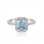 14K White Gold Octagon Blue Topaz and Diamond Semi Precious Ring