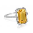 14K White Gold Large Octagon Citrine and Diamond Semi Precious Ring