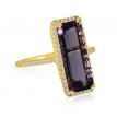 14K Yellow Gold Long Octagon Amethyst and Diamond Semi Precious Ring