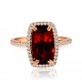 14K Rose Gold Octagon Cushion Garnet and Diamond Semi Precious Ring