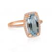 14K Rose Gold Octagon Cushion Blue Topaz and Diamond Semi Precious Ring