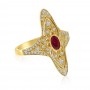 14K Yellow Gold Oval Ruby and Diamonds Precious Filigree Ring