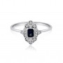 14K White Gold Octagon Sapphire and Diamond Filigree Precious Ring