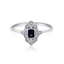 14K White Gold Octagon Sapphire and Diamond Filigree Precious Ring