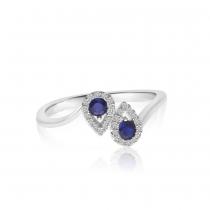 14K White Gold Precious Round Sapphire Duo Pear Fashion Ring