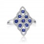 14K White Gold Lightweight Precious 9 Stone Sapphire and Diamond Ring