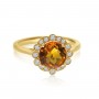 14K Yellow Gold 8mm Round Citrine and Diamond Beaded Halo Semi Precious Ring