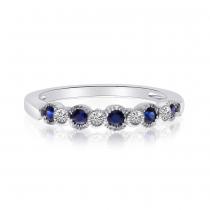 14K White Gold Sapphire and Diamond Precious Beaded Stacking Ring