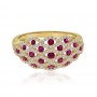 14K Yellow Gold Lightweight Weave Precious Ruby and Diamond Ring