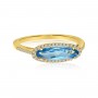 14K Yellow Gold Elongated Oval Blue Topaz and Diamond Semi Precious Fashion Ring