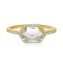 14K Yellow Gold Hexagon White Topaz and Diamond Ring