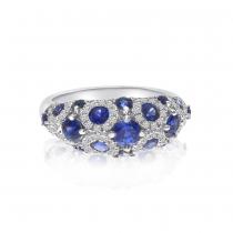 14K White Gold Spotted Precious Sapphire and Diamond Fashion Ring