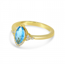 14K Yellow Gold Blue Topaz Marquis Semi-Precious Ring