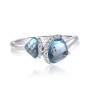 14K White Gold Trillion Blue Topaz Duo and Diamond Fashion Ring