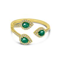 14K Yellow Gold Trio Pear Emerald and Diamond Ring