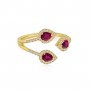 14K Yellow Gold Trio Precious Pear Ruby and Diamond Fashion Ring