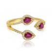 14K Yellow Gold Trio Precious Pear Ruby and Diamond Fashion Ring