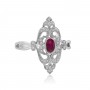 14K White Gold Oval Ruby and Diamond Elongated Precious Antique Ring