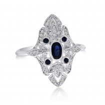 14K White Gold Art Deco Sapphire and Diamond Ring