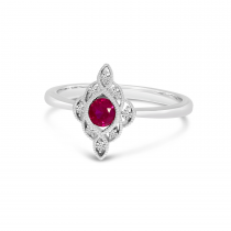 14K White Gold Round Ruby and Diamond Precious Ring