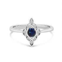 14K White Gold Round Sapphire and Diamond Precious Ring