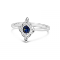 14K White Gold Round Sapphire and Diamond Precious Ring