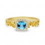 14K Yellow Gold Cushion Blue Topaz Diamond Halo Semi Precious Filigree Ring