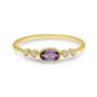 14K Yellow Gold Oval Amethyst and Diamond Stackable Semi Precious Ring