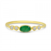 14K Yellow Gold Oval Emerald and Diamond Stackable Precious Ring