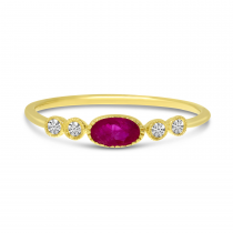 14K Yellow Gold Oval Ruby and Diamond Stackable Precious Ring