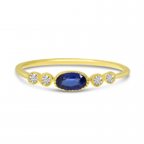 14K Yellow Gold Oval Sapphire and Diamond Stackable Precious Ring