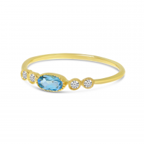 14K Yellow Gold Oval Blue Topaz and Diamond Stackable Semi Precious Ring