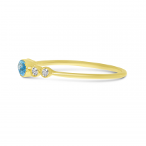 14K Yellow Gold Oval Blue Topaz and Diamond Stackable Semi Precious Ring