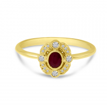 14K Yellow Gold Small Oval Ruby and Diamond Ring