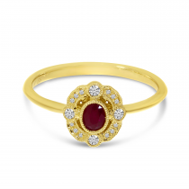 14K Yellow Gold Small Oval Ruby and Diamond Ring