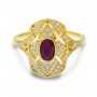 14K Yellow Gold Oval Ruby and Diamond Art Deco Rectangular Ring