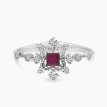 14K White Gold Princess Ruby and Diamond Precious Ring