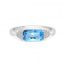 14K White Gold Elongated Cushion Blue Topaz and Diamond East West Semi Precious