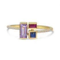 14K Yellow Gold Precious Sapphire and Ruby with Semi Precious Amethyst Cluster R