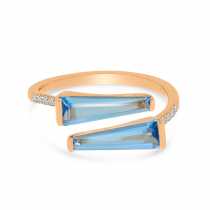 14K Rose Gold Duo Trillion Blue Topaz & Diamond Semi Precious Ring