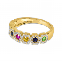 14K Yellow Gold Hexagon Rainbow Sapphire and Diamond Ring