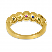 14K Yellow Gold Hexagon Rainbow Sapphire and Diamond Ring