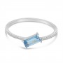 14K White Gold East West Octagon Blue Topaz and Diamond Sideway Semi Precious Ring