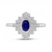 14K White Gold Precious Oval Sapphire and Diamond Art Deco Ring