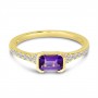 14K Yellow Gold East West Octagon Amethyst and Diamond Semi Precious Ring