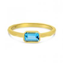 14K Yellow Gold Octagon Blue Topaz East West Semi Precious Ring