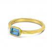 14K Yellow Gold Octagon Blue Topaz East West Semi Precious Ring